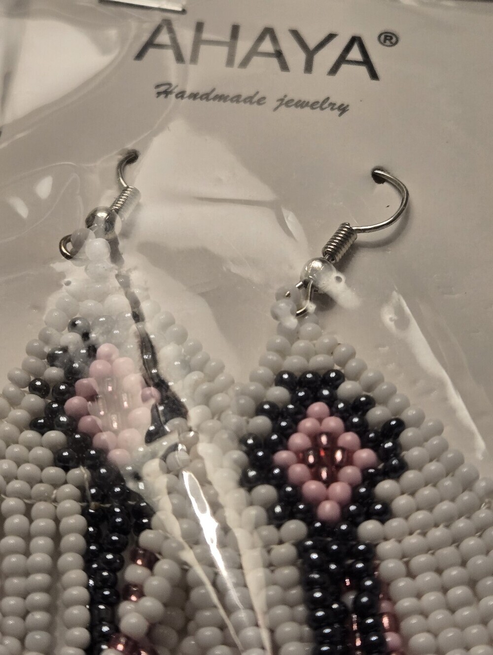 Bohemian Style Beaded Tassel Earrings Handcrafted Glass Seed Bead Dangles Pink - Picture 5 of 8